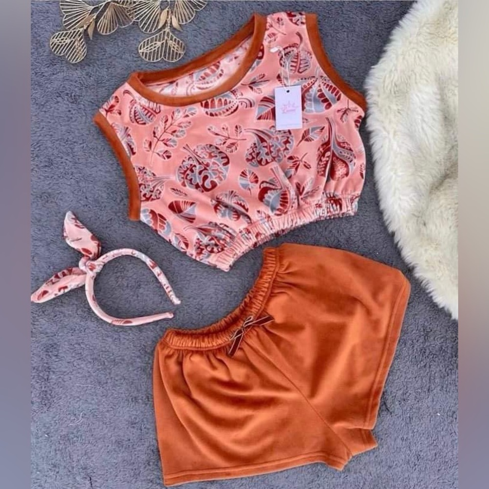 Crop Top Pajama Set Cozy Shorts Shirt Trendy Loungewear Women & Girls Sleepwear